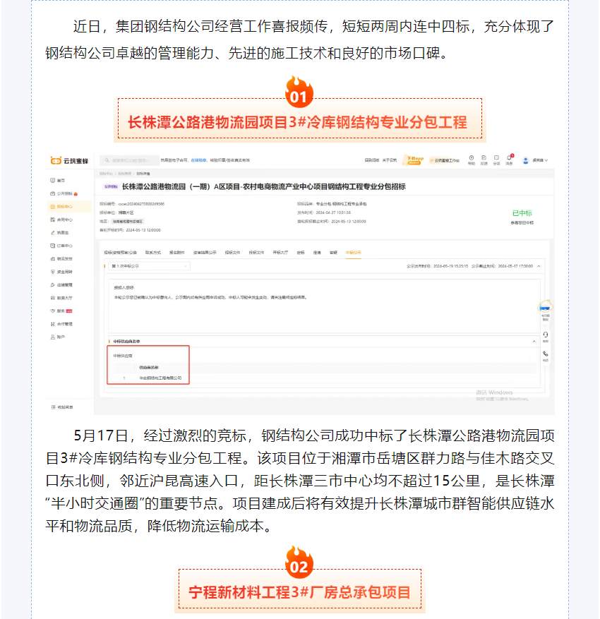  捷報(bào)頻傳！華實(shí)建設(shè)集團(tuán)鋼結(jié)構(gòu)公司兩周連中四標(biāo)